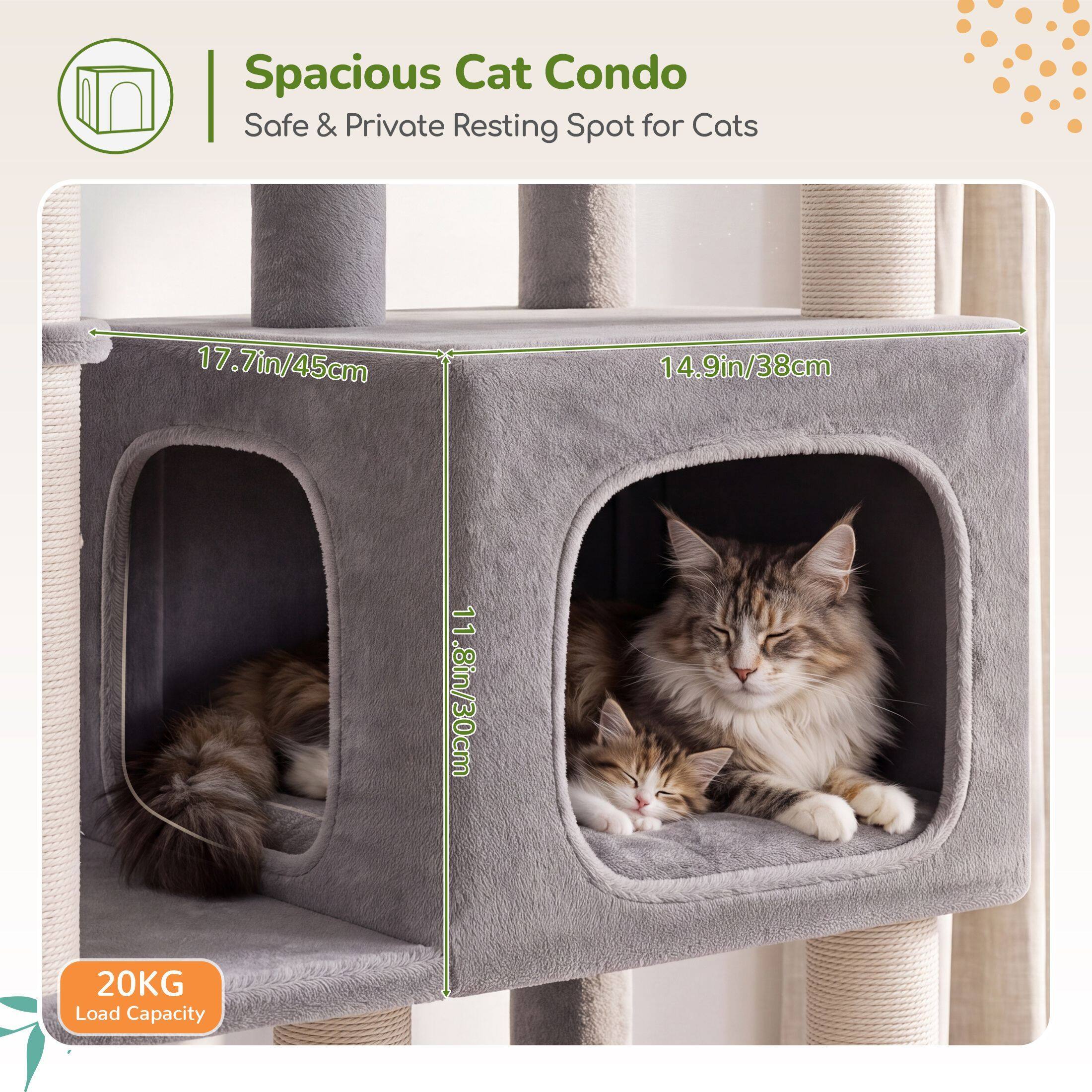 Globlazer 52″ Multi-Level Cat Tree Tower with Extra Large Platform and Scratching Posts, Light Grey