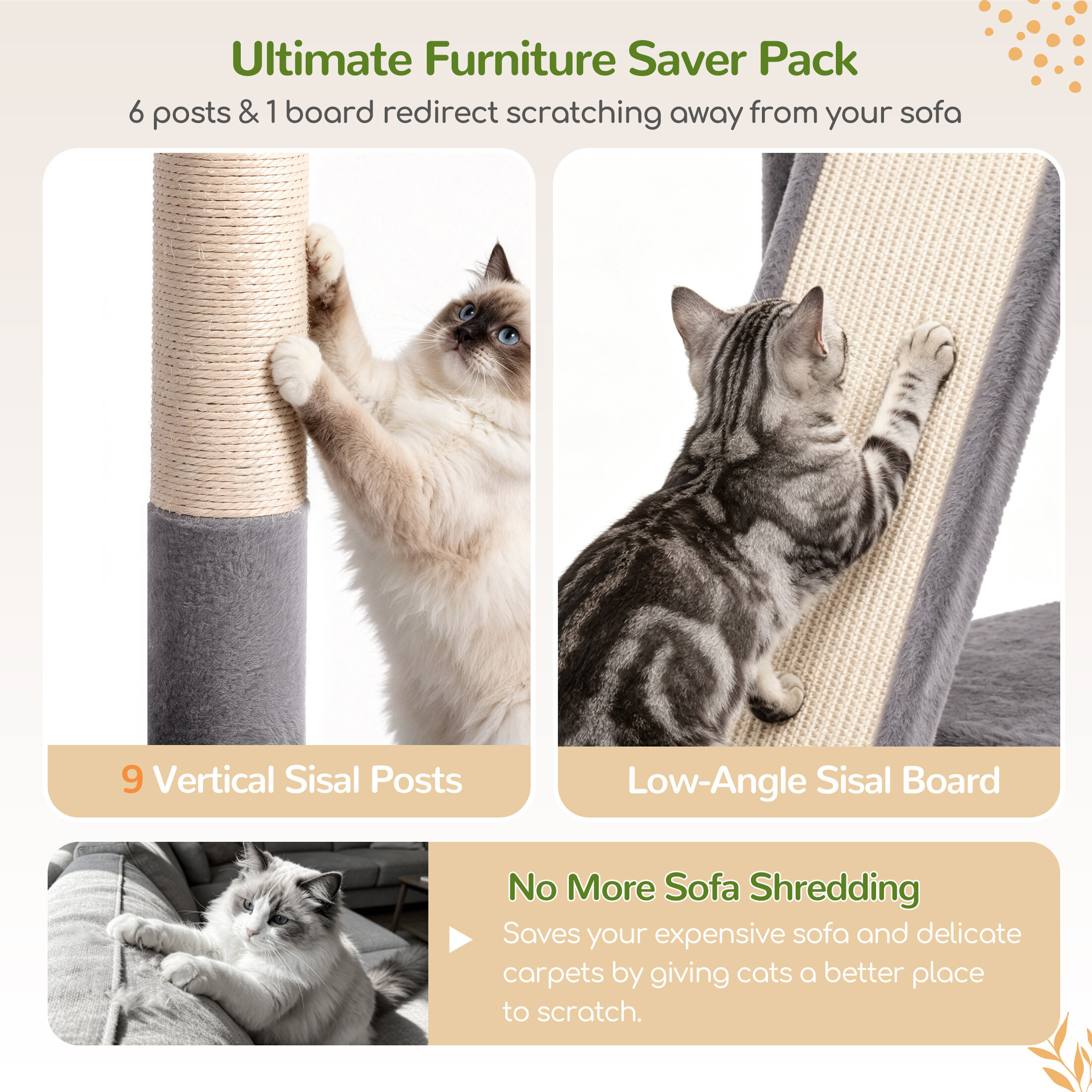 Globlazer 52″ Multi-Level Cat Tree Tower with Extra Large Platform and Scratching Posts, Light Grey