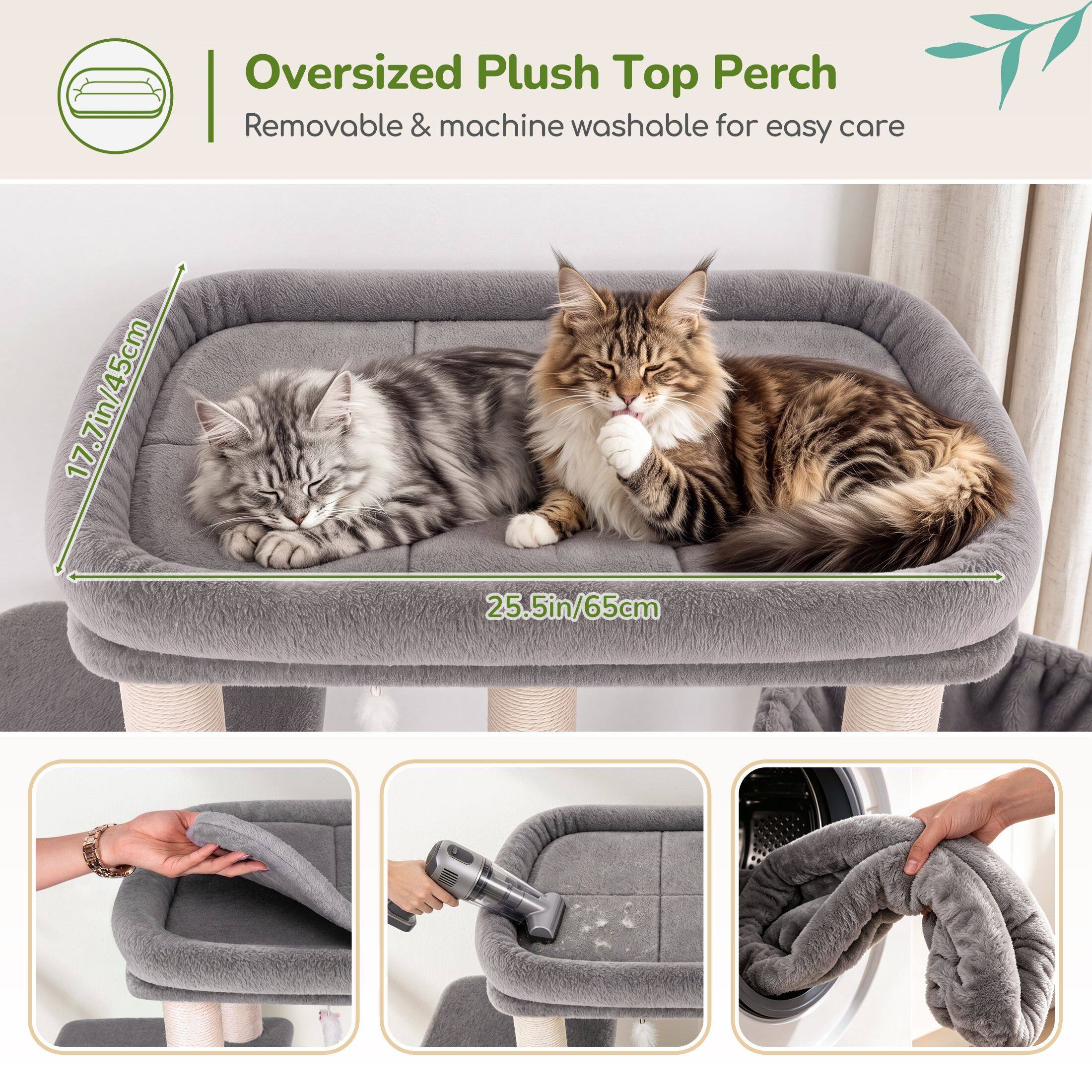Globlazer 52″ Multi-Level Cat Tree Tower with Extra Large Platform and Scratching Posts, Light Grey