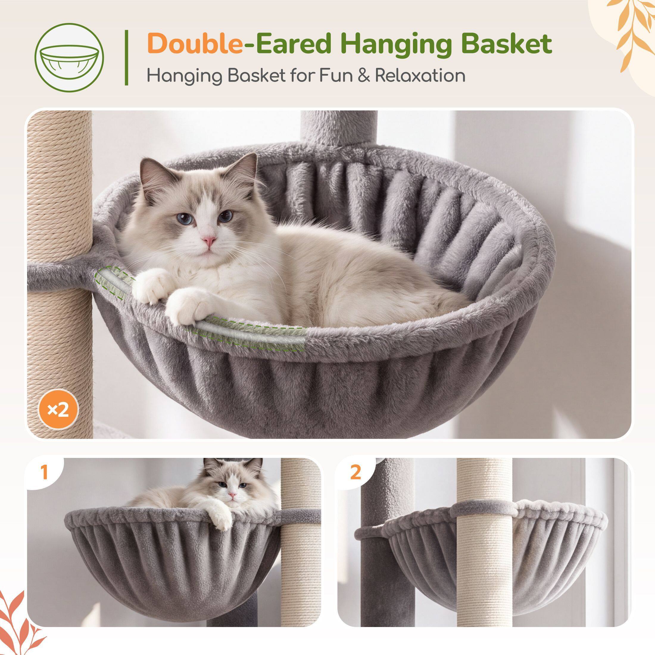 Globlazer 52″ Multi-Level Cat Tree Tower with Extra Large Platform and Scratching Posts, Light Grey