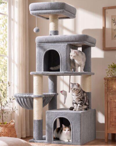 Globlazer Cat Tree Tower 2 Condo Kitten Scratching Post, F54, Light Grey