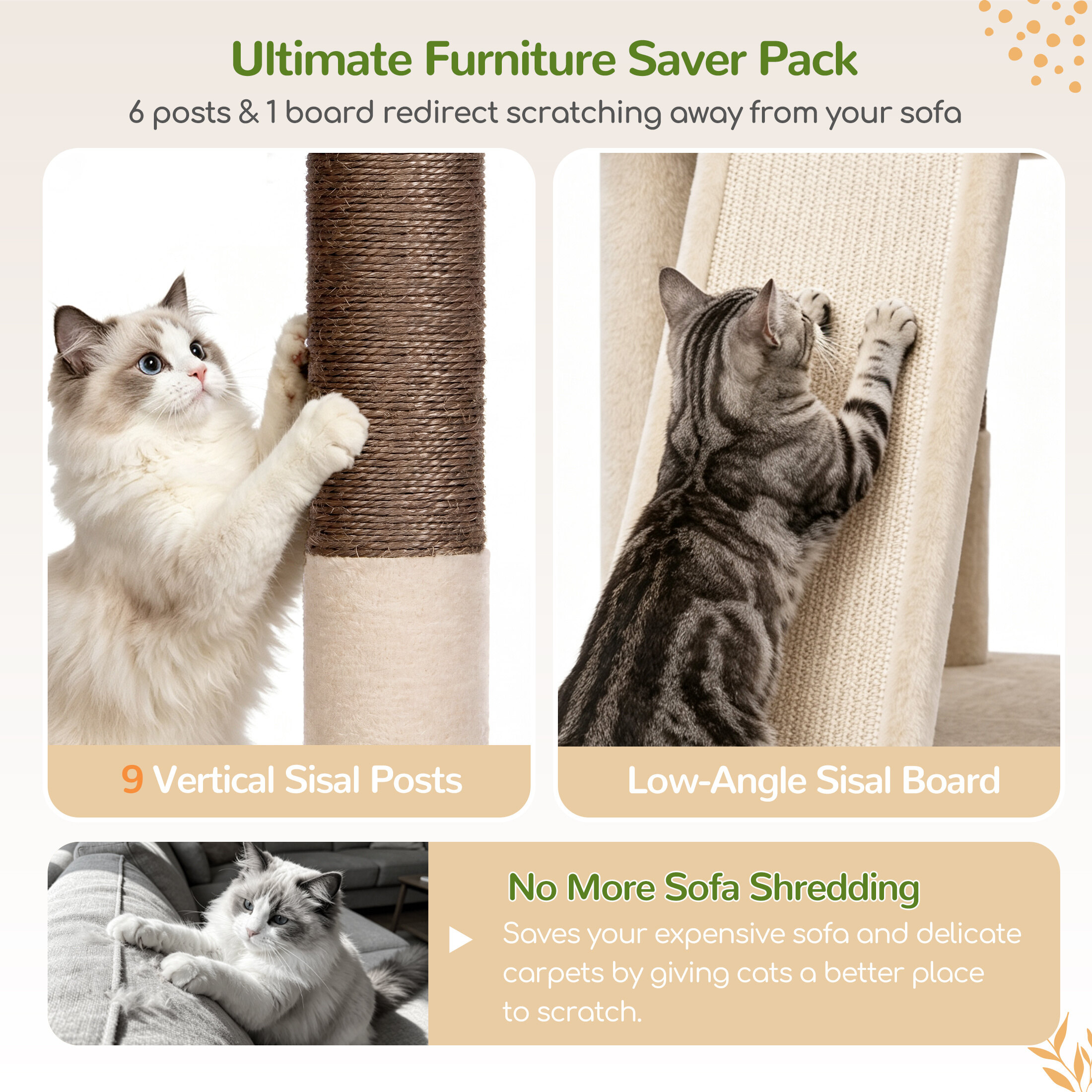 Globlazer 52″ Multi-Level Cat Tree Tower with Extra Large Platform and Scratching Posts, Beige