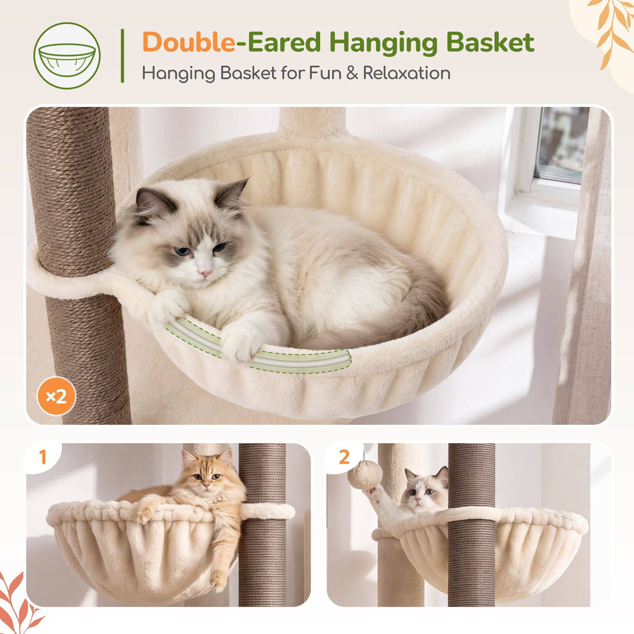 Globlazer 52″ Multi-Level Cat Tree Tower with Extra Large Platform and Scratching Posts, Beige