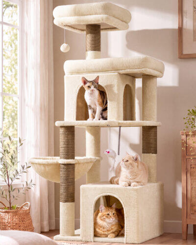 Globlazer Cat Tree Tower 2 Condo Kitten Scratching Post, F54, Beige