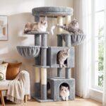 Globlazer 54" Multi-Leve Cat Tree Tower Condo with Extra Large Perch Platform and 4 Scratching Posts for Indoor Cats, Light Grey