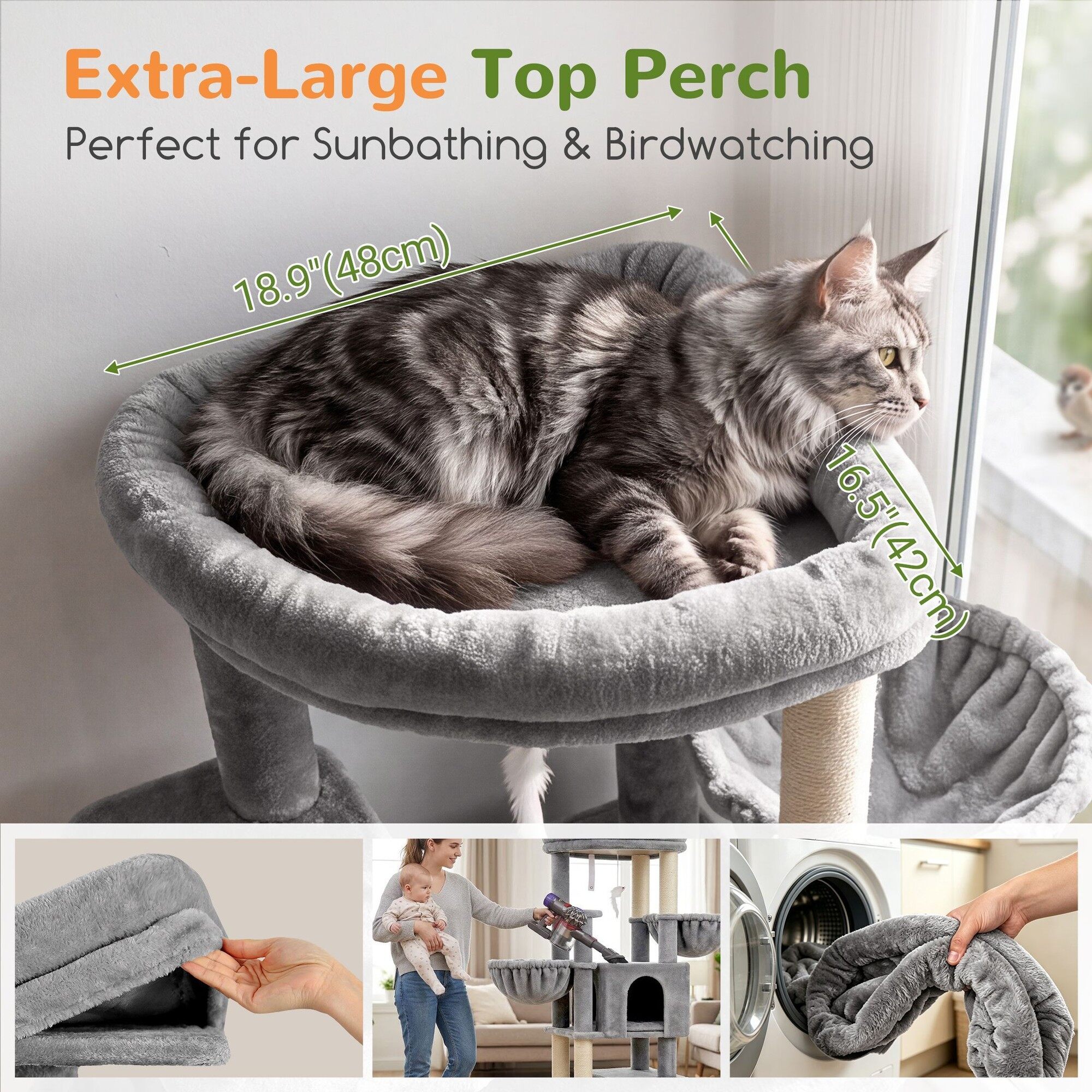 Globlazer 54″ Multi-Leve Cat Tree Tower Condo with Extra Large Perch Platform and 4 Scratching Posts for Indoor Cats, Light Grey