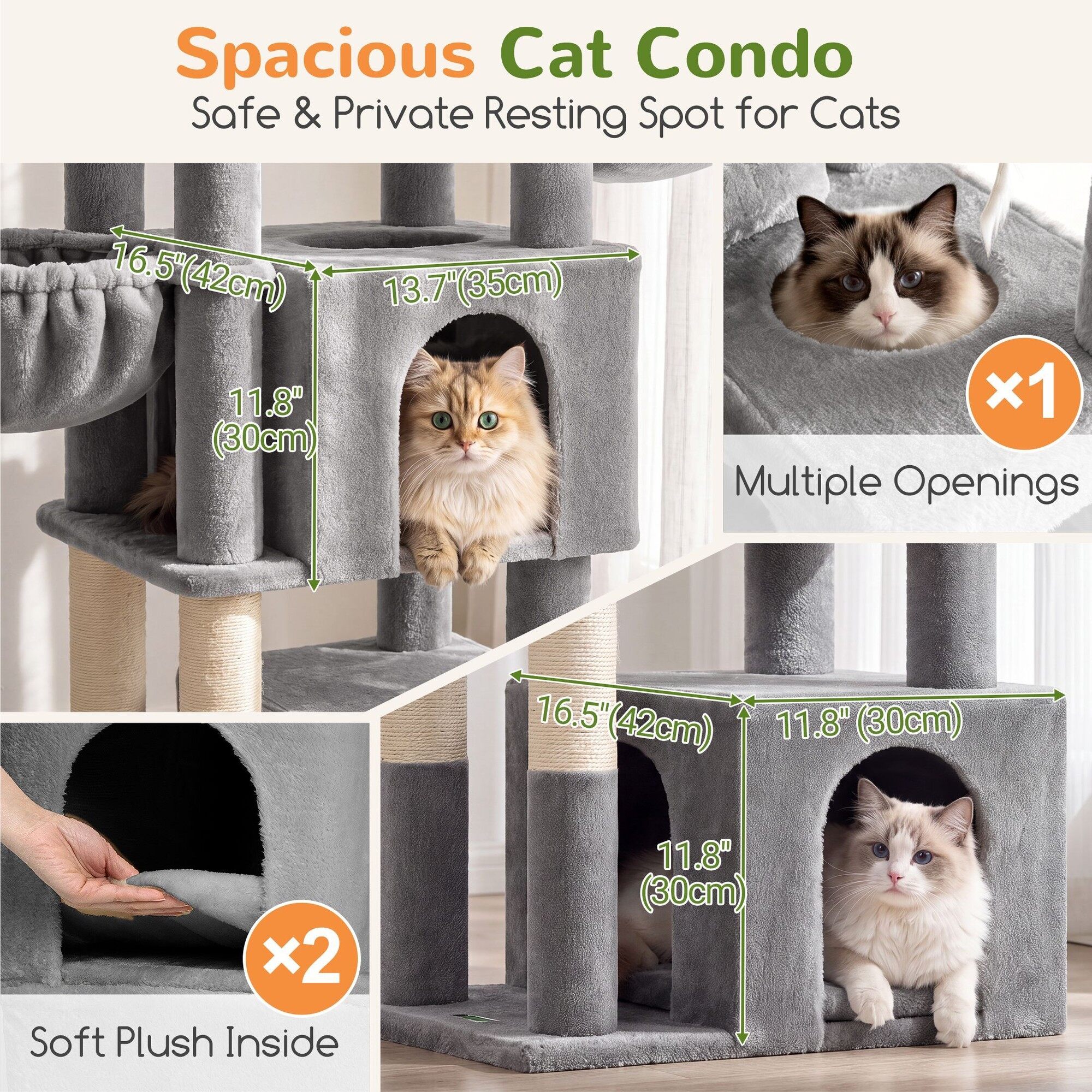 Globlazer 54″ Multi-Leve Cat Tree Tower Condo with Extra Large Perch Platform and 4 Scratching Posts for Indoor Cats, Light Grey
