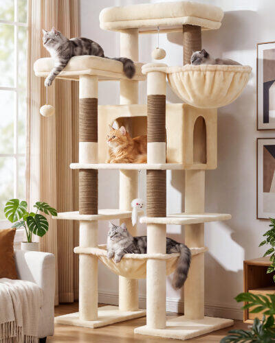 Globlazer XL Giant Cat Tree for Indoor Large Cats, 61in, F61B, Beige