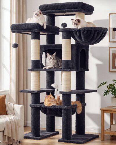 Globlazer XL Giant Cat Tree for Indoor Large Cats, 61in, F61B, Dark Grey