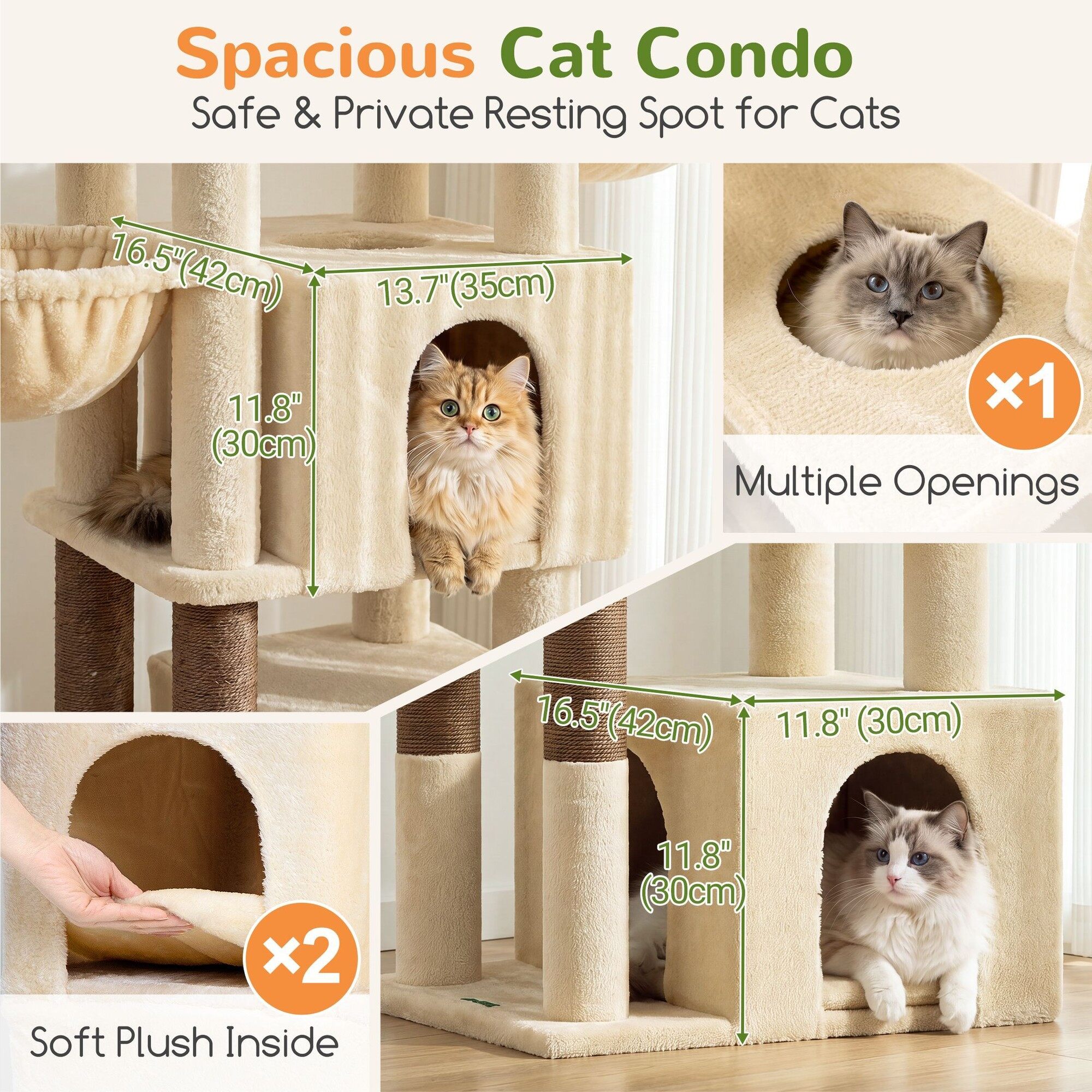Globlazer 54″ Multi-Leve Cat Tree Tower Condo with Extra Large Perch Platform and 4 Scratching Posts for Indoor Cats, Beige