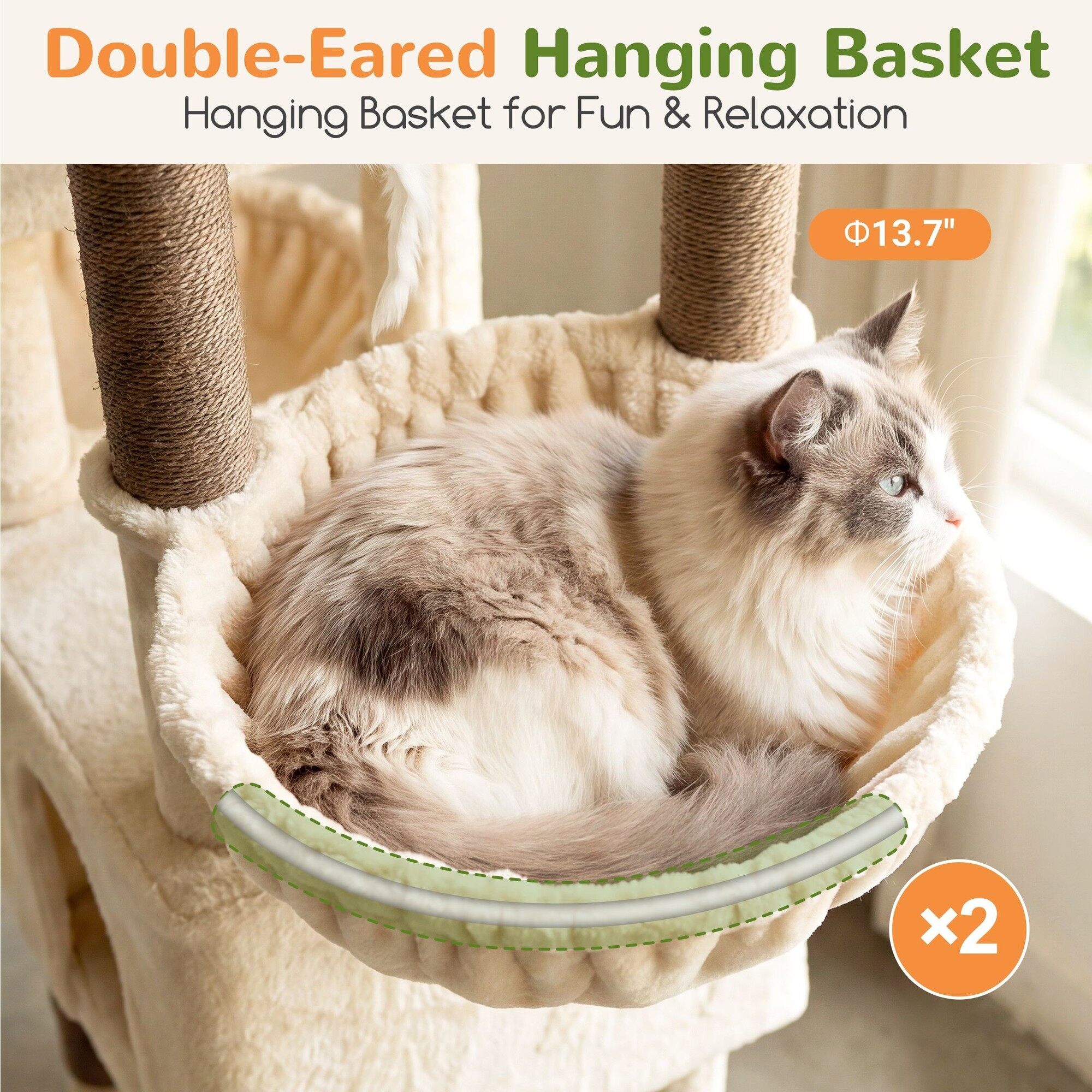 Globlazer 54″ Multi-Leve Cat Tree Tower Condo with Extra Large Perch Platform and 4 Scratching Posts for Indoor Cats, Beige