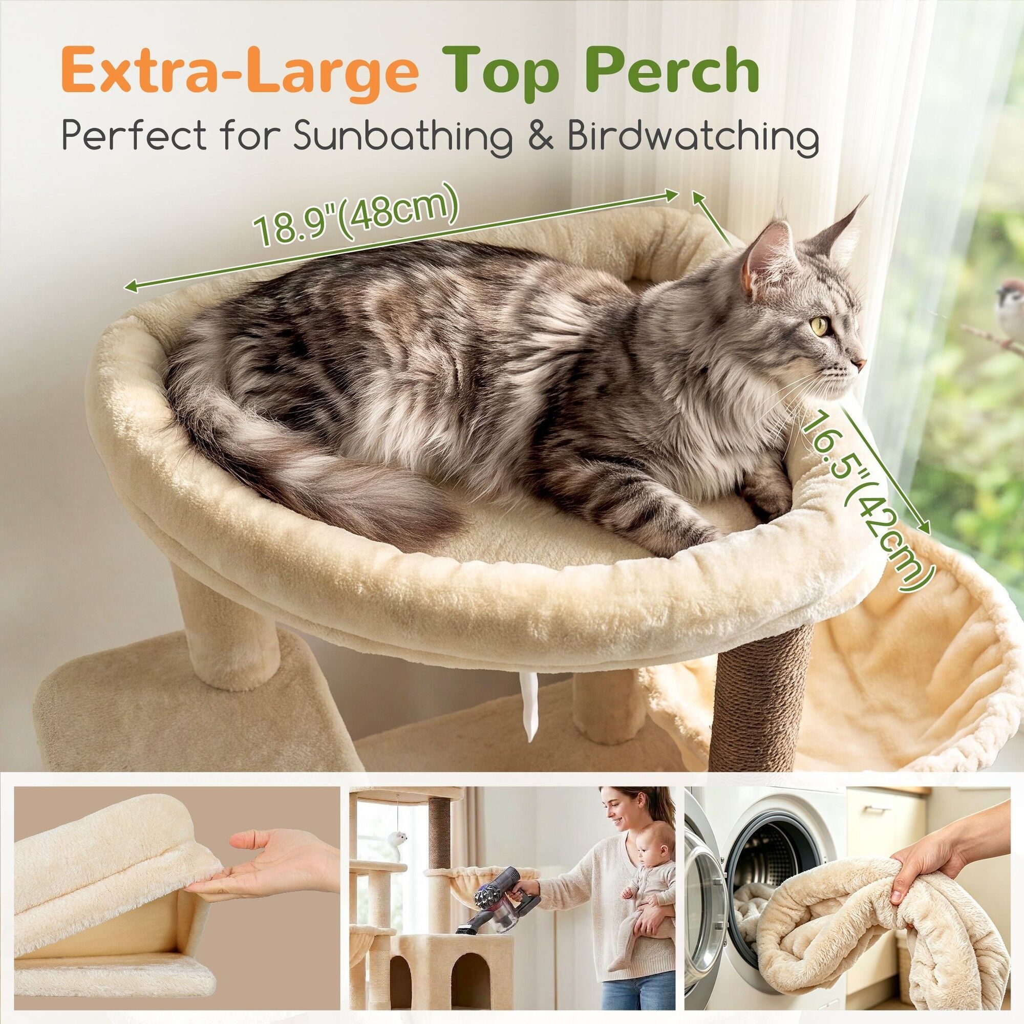 Globlazer 54″ Multi-Leve Cat Tree Tower Condo with Extra Large Perch Platform and 4 Scratching Posts for Indoor Cats, Beige