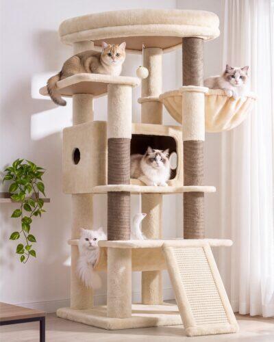 Globlazer Sturdy Cat Tree Tower with Large Platform, S55, Beige
