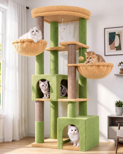 Globlazer Cactus Corner Cat Tree, Space-Saving Tower with Large Perch, C64