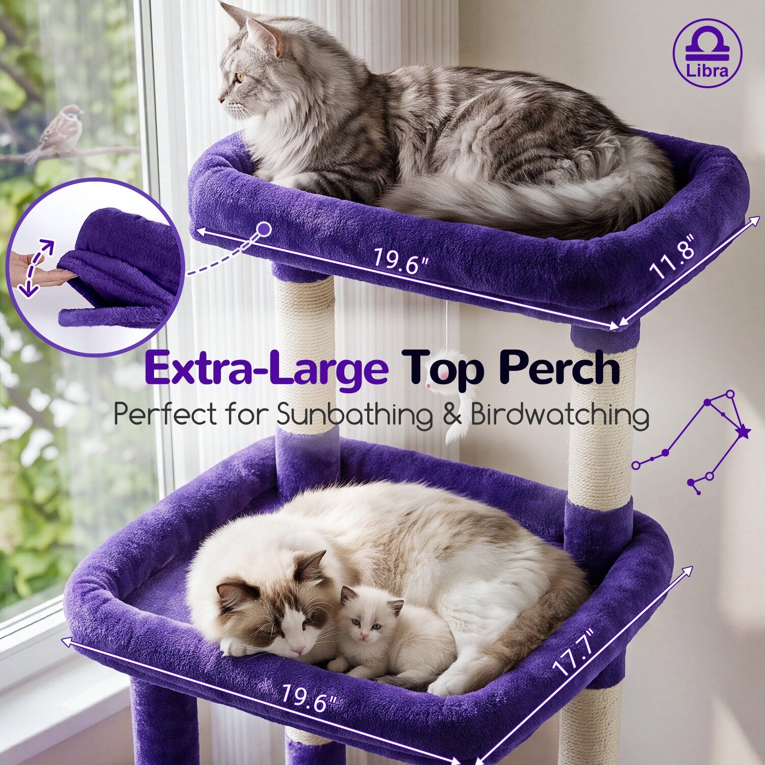 Z78 Libra Symmetrical Multi-Level Cat Tree (Purple, 78-inch)