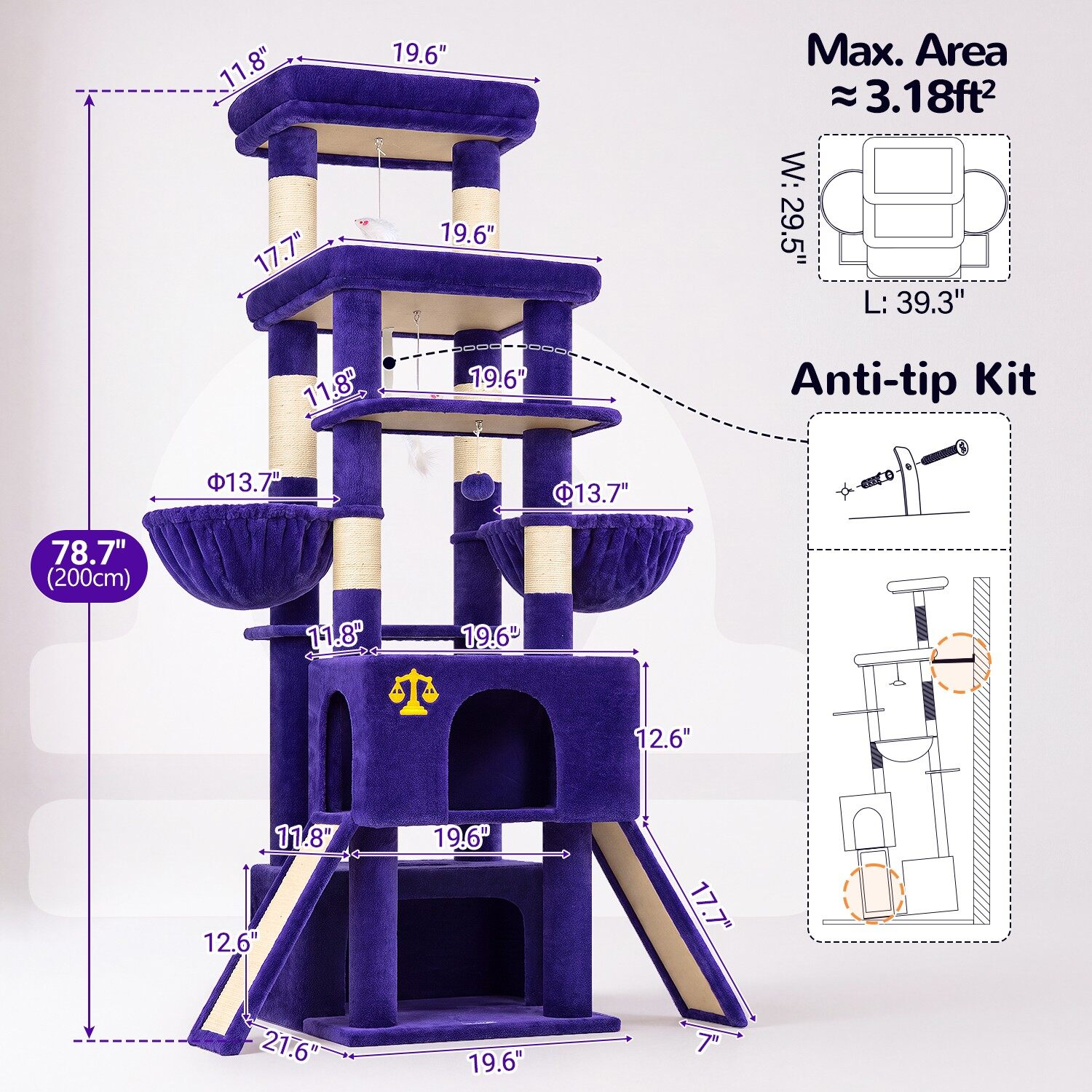 Z78 Libra Symmetrical Multi-Level Cat Tree (Purple, 78-inch)