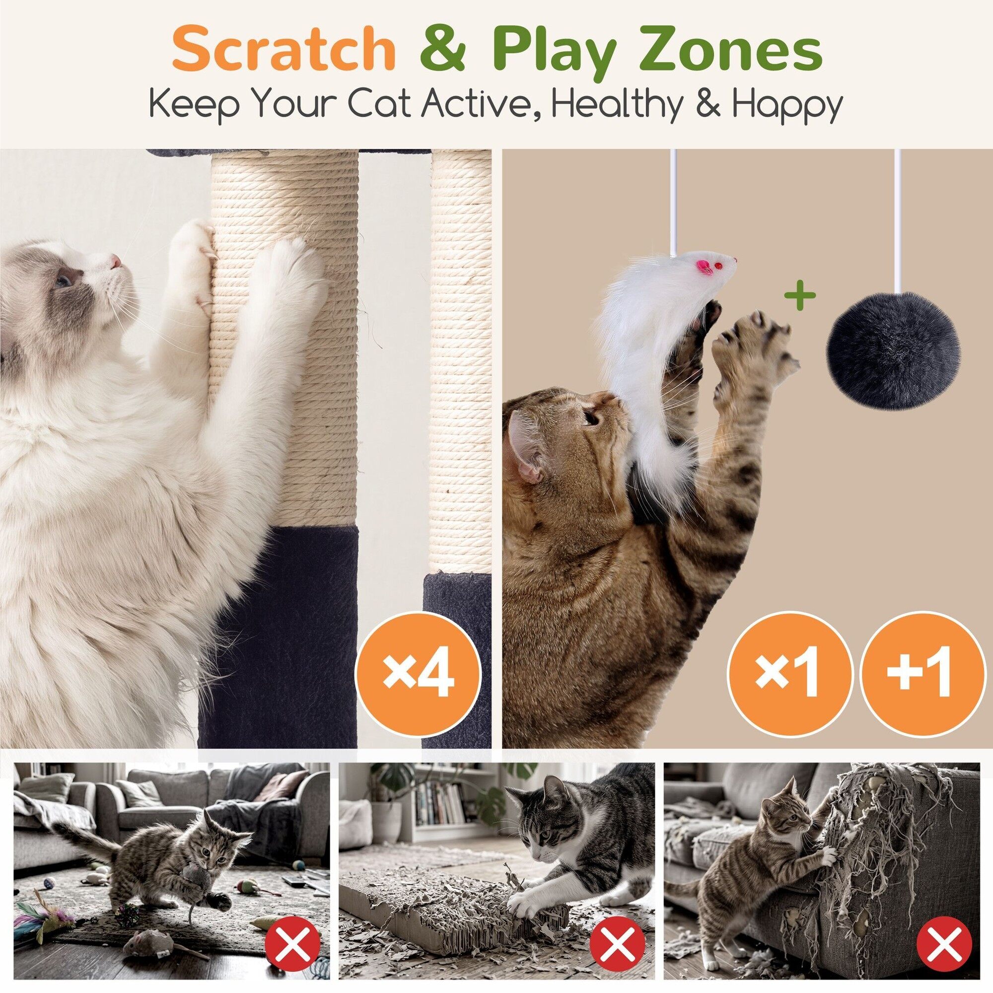 Globlazer 54″ Multi-Leve Cat Tree Tower Condo with Extra Large Perch Platform and 4 Scratching Posts for Indoor Cats, Dark Grey