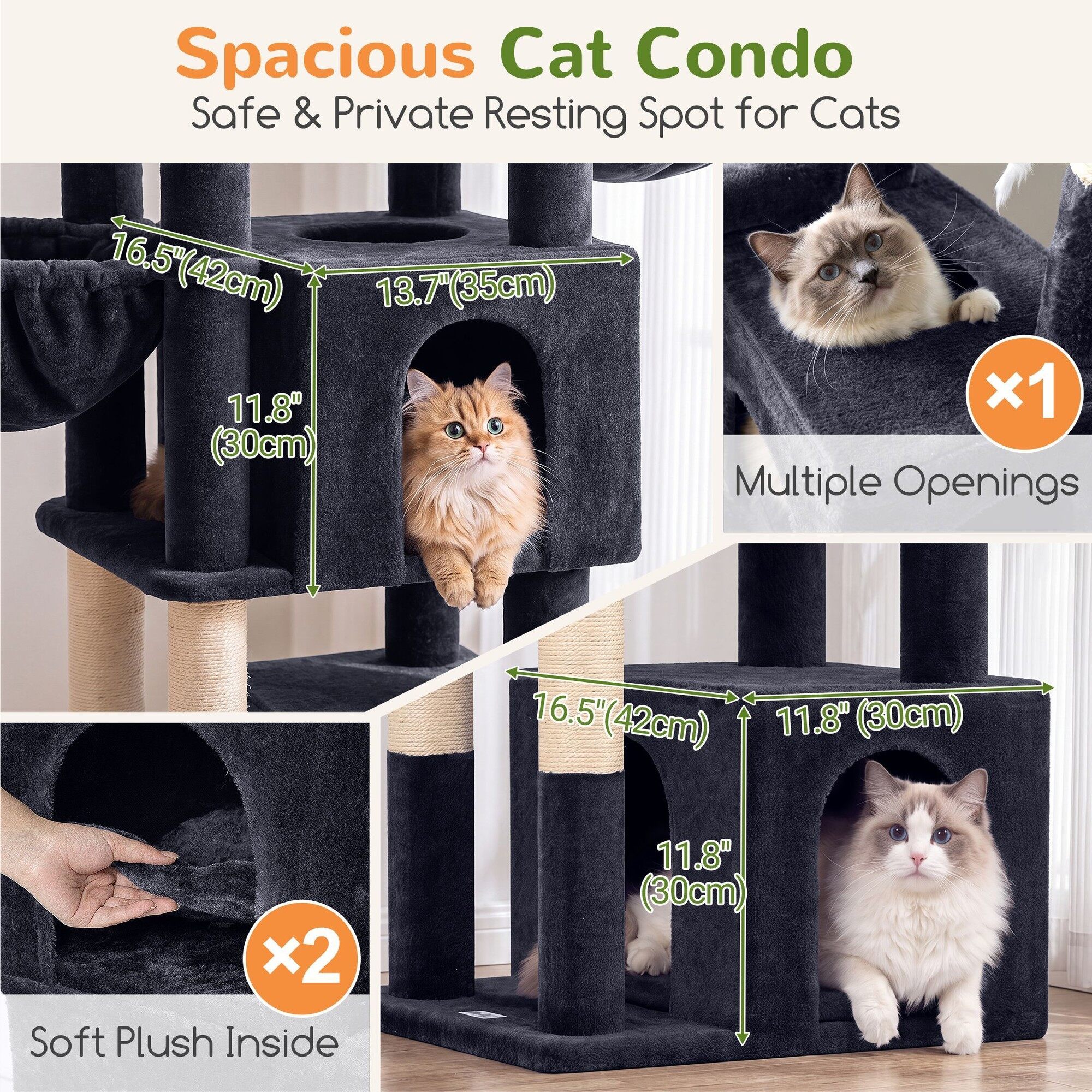 Globlazer 54″ Multi-Leve Cat Tree Tower Condo with Extra Large Perch Platform and 4 Scratching Posts for Indoor Cats, Dark Grey