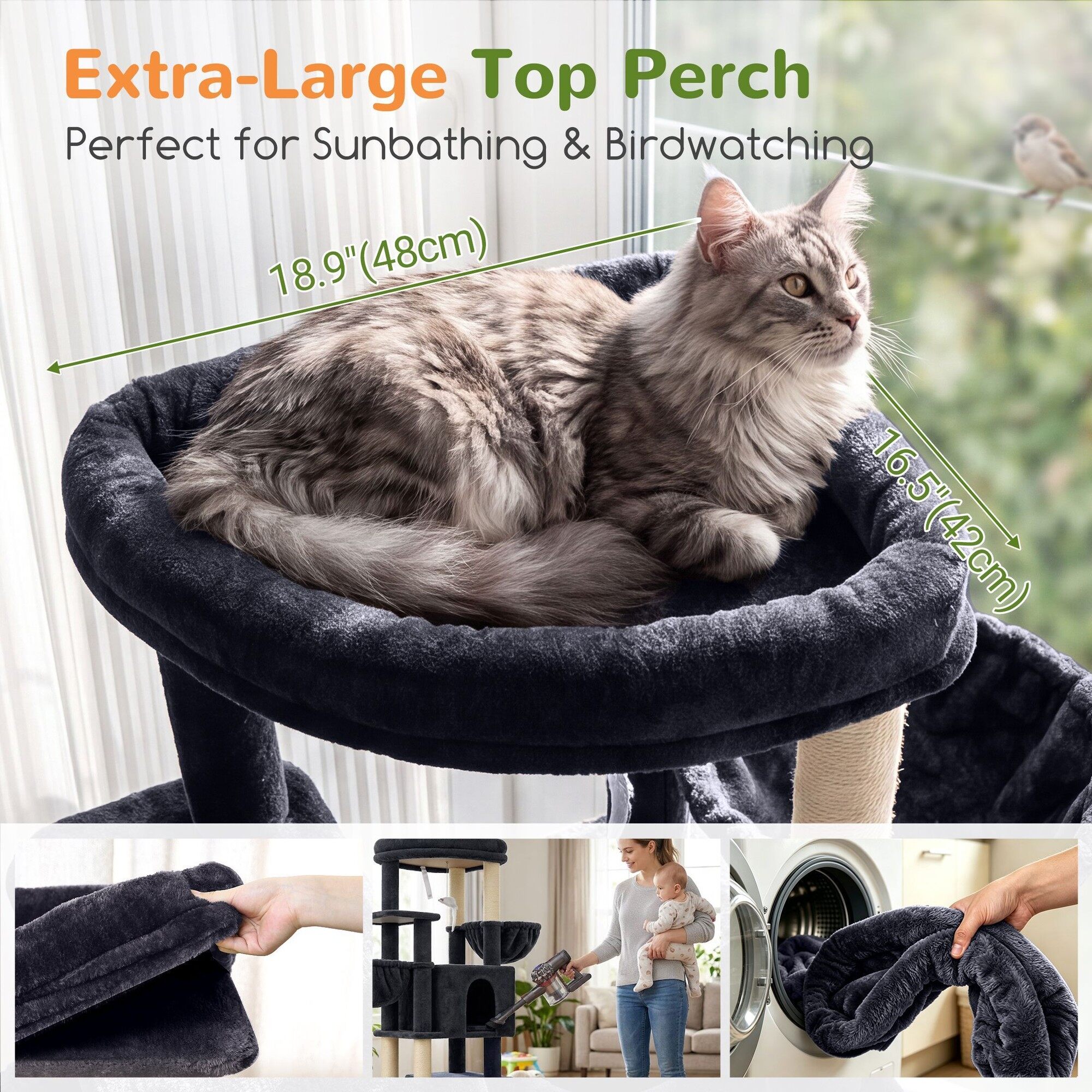 Globlazer 54″ Multi-Leve Cat Tree Tower Condo with Extra Large Perch Platform and 4 Scratching Posts for Indoor Cats, Dark Grey