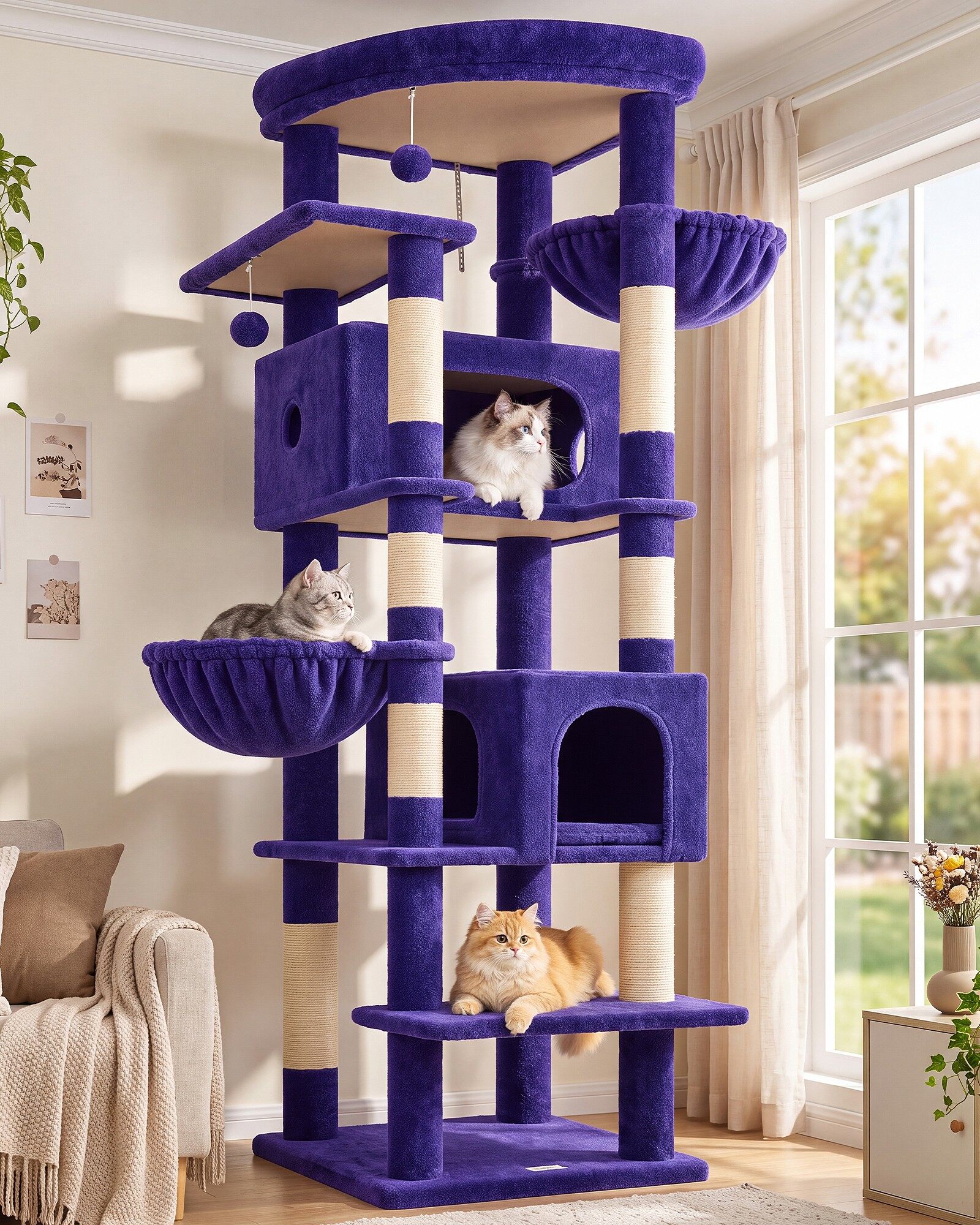S74 Multi-Level Cat Tree Tower (Purple, 74-inch)