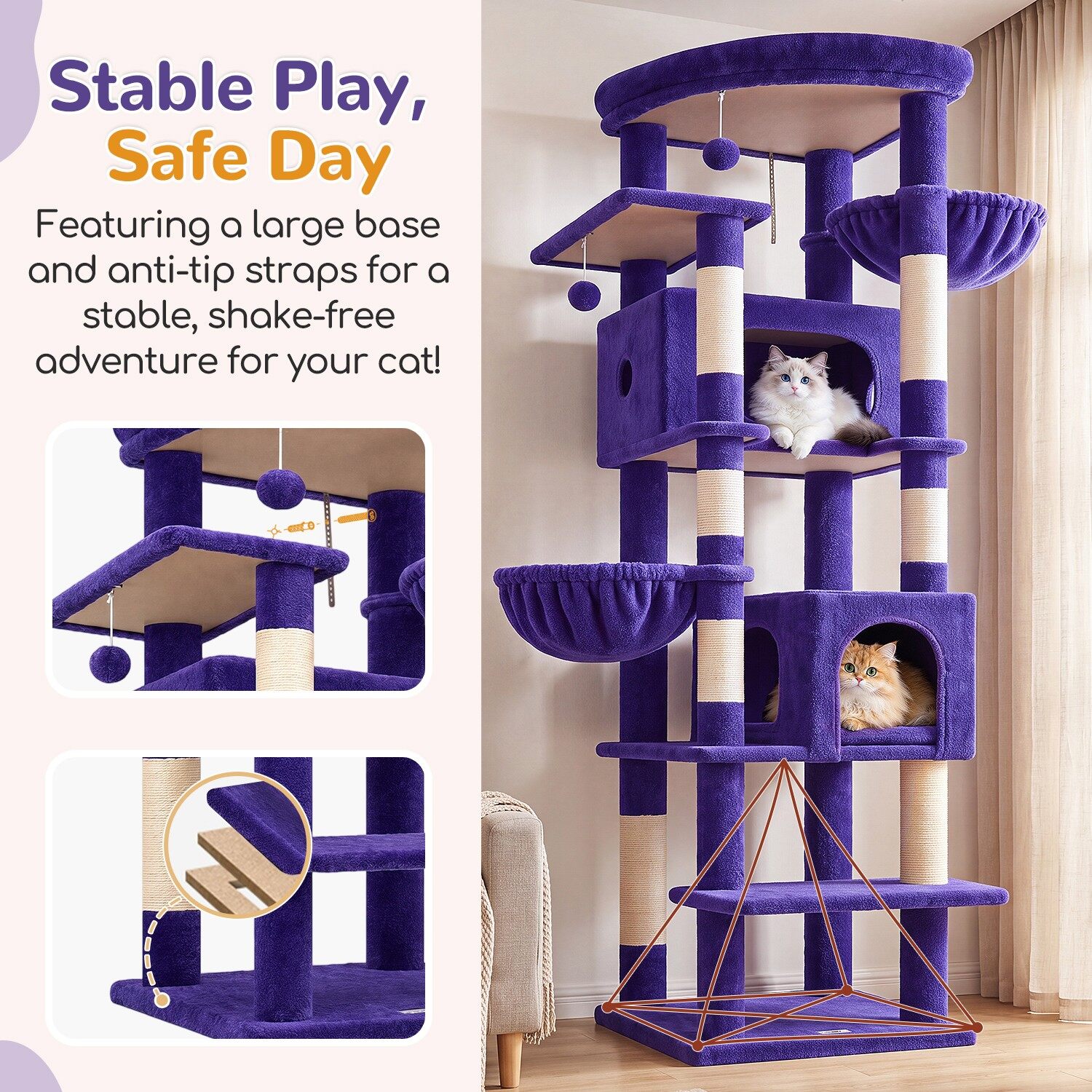 S74 Multi-Level Cat Tree Tower (Purple, 74-inch)