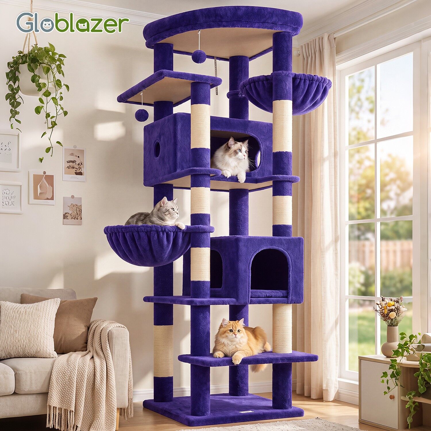 S74 Multi-Level Cat Tree Tower (Purple, 74-inch)