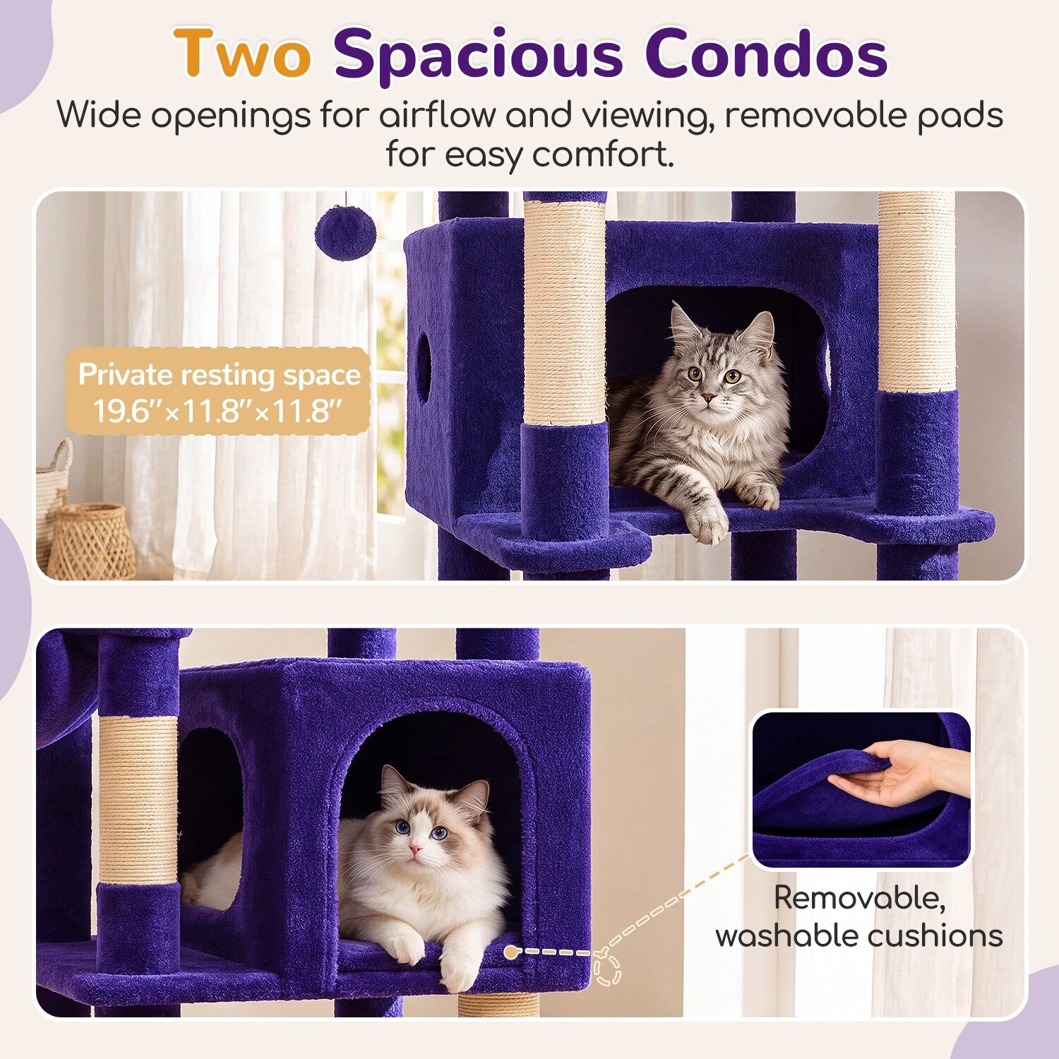S74 Multi-Level Cat Tree Tower (Purple, 74-inch)