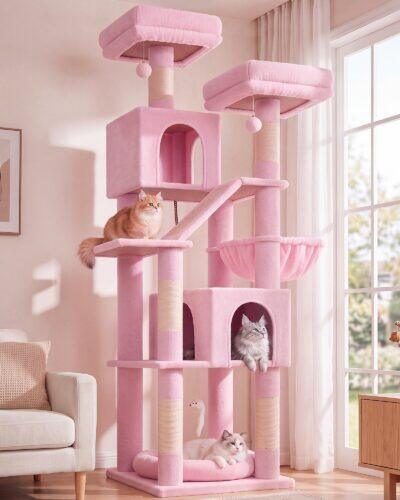 Globlazer Cat Tree, Pink Tower with 2 Condos for Large Cats 20+ lbs, F74D