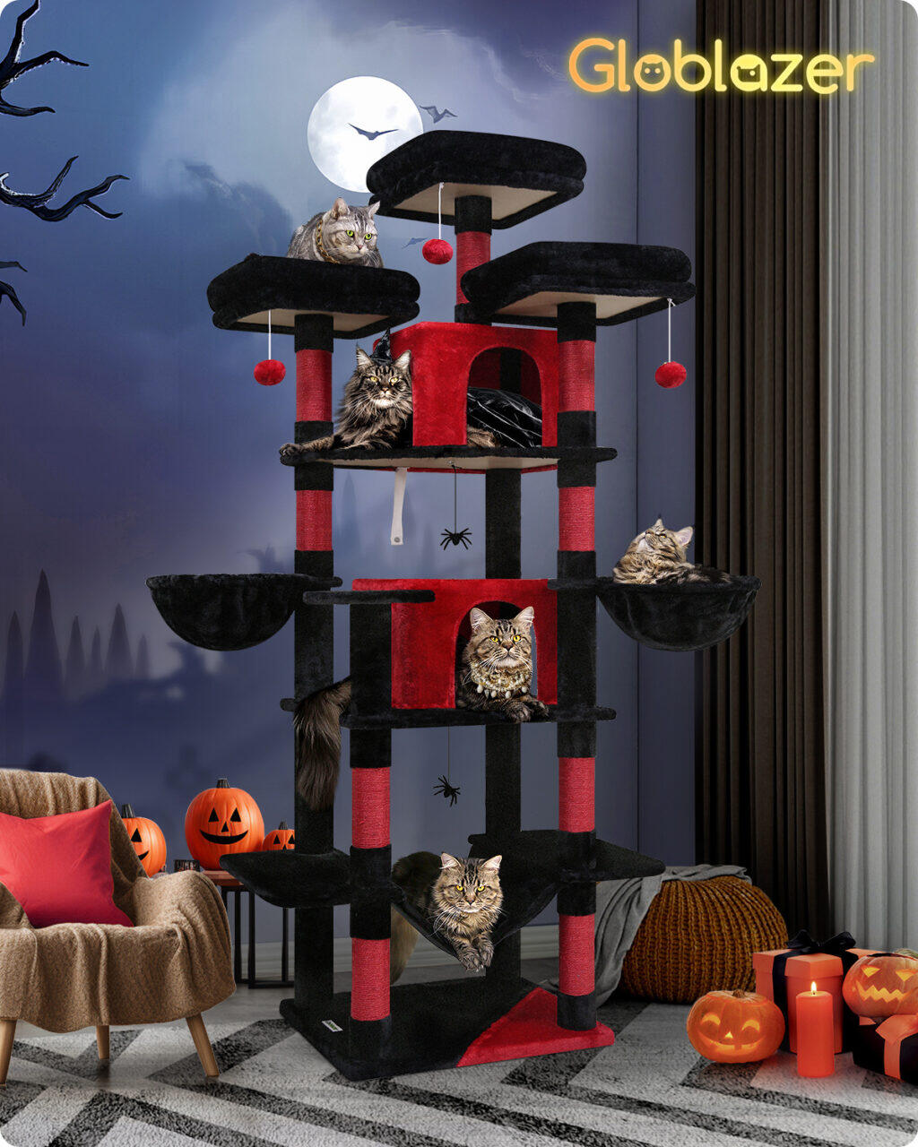 F80 Gothic Cat Tree(Black Red,80inch) - Cat Trees & Towers - Globlazer