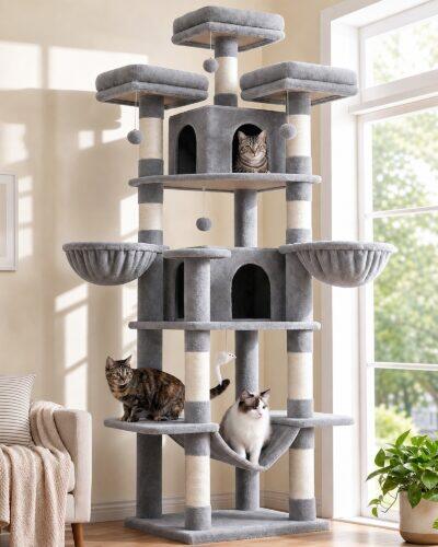 F80 Big Cat Tree (Light Gray, 80-inch)
