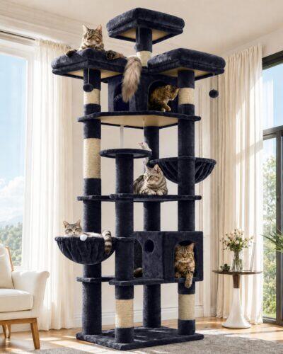 F82 Cat Tree For Large Cats (Dark Grey, 82-inch)