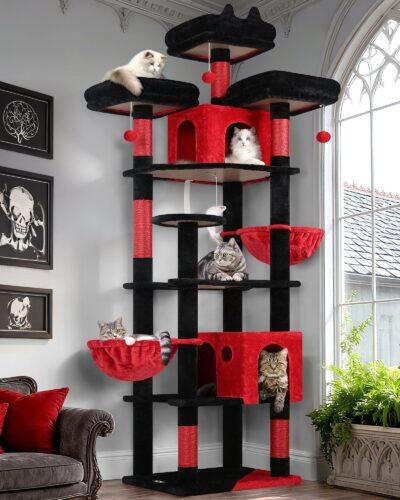 F82 Cat Tree With Hammock(Gothic Red Black,82-inch)