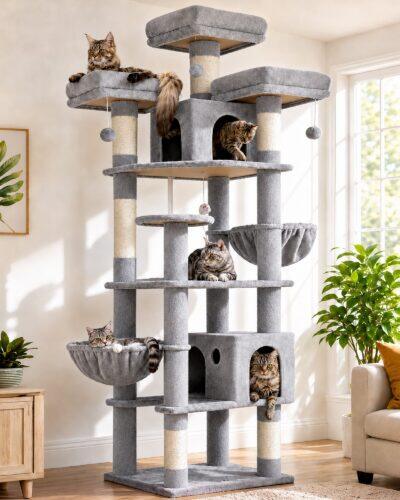 F82 Tall Cat Tower (Light Grey, 82-inch)