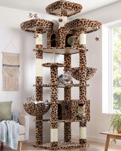 F82 Cat Tree With Scratching Post(Leopard Print,82-inch)