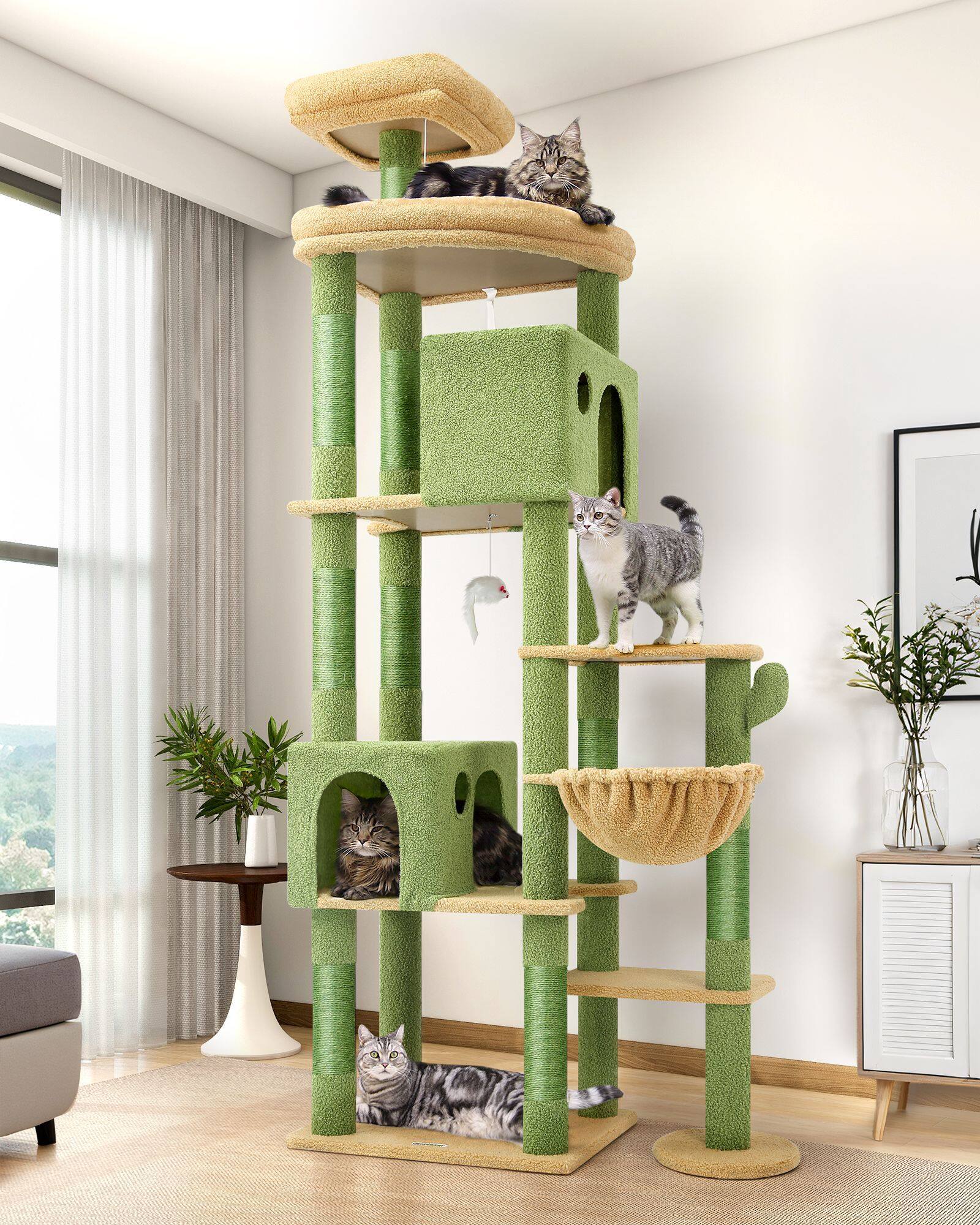 F83 Cat Tree For Large Cats(Cactus Green,83-inch)
