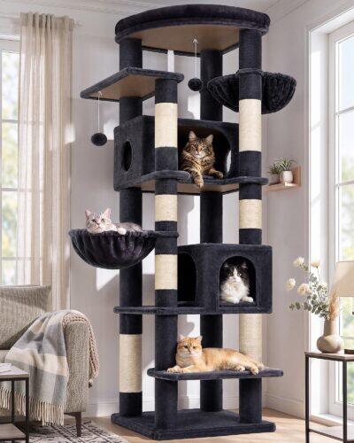 S74 Tall Cat Tree (Dark Grey, 74-inch)