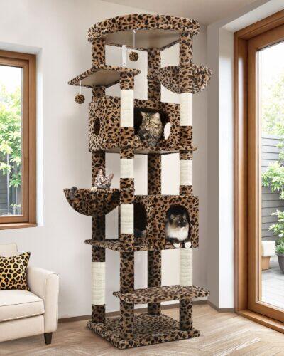 S74 Tall Cat Tree(Leopard Print,74-inch)