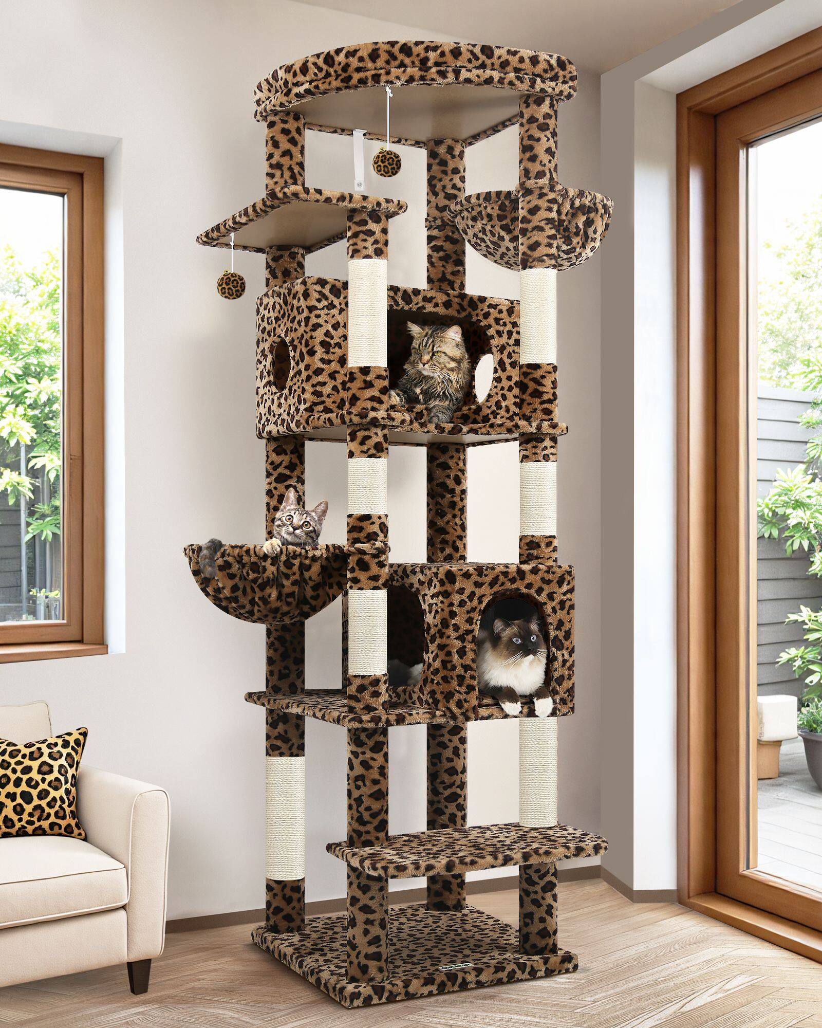 S74 Tall Cat Tree(Leopard Print,74-inch)