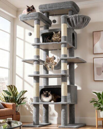 F83B Tall Cat Tower (Light Grey, 83-inch)