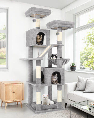 F74D Cat Tree Tower (Light Grey, 74-inch)