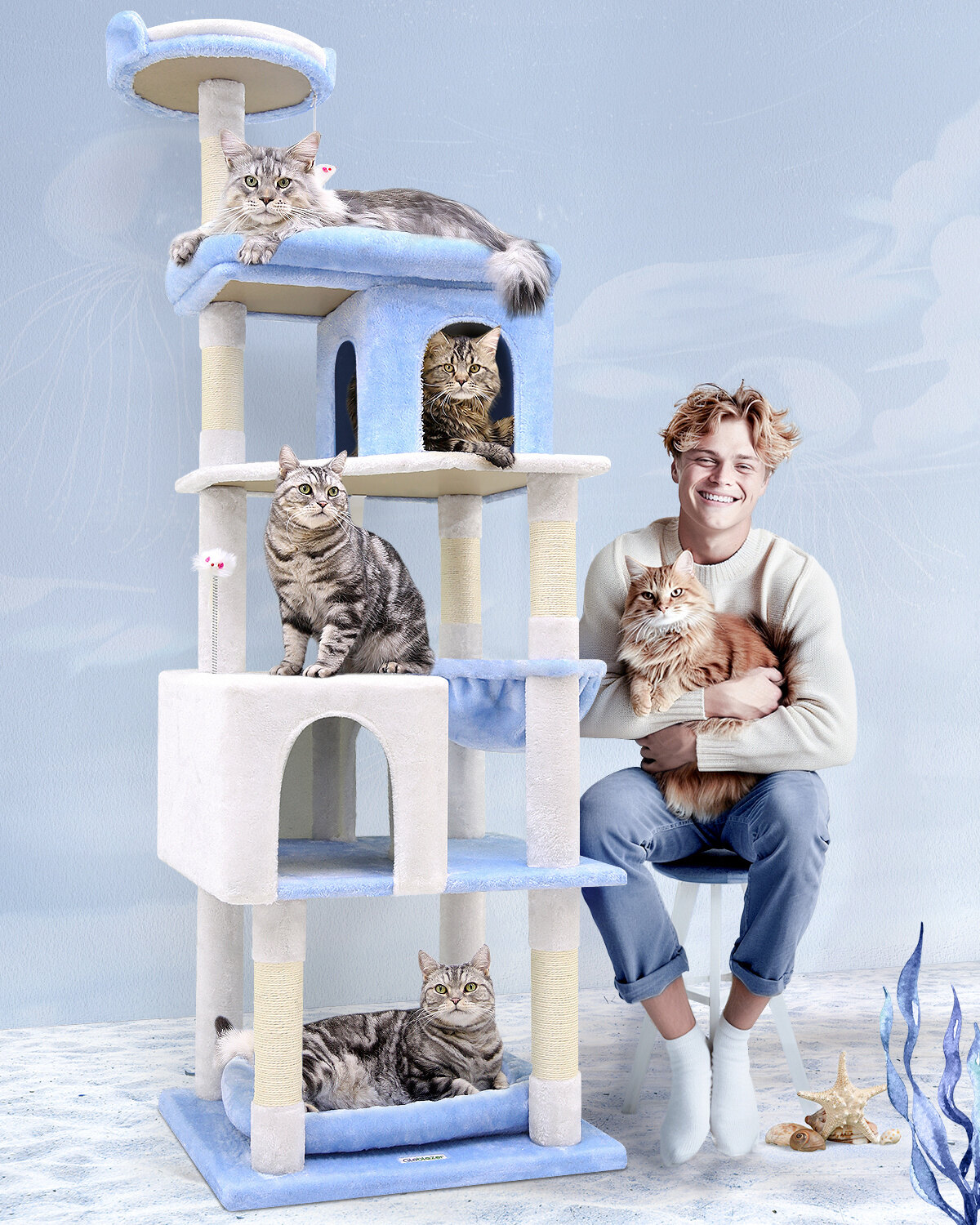 S72 Cat Tree(Ocean Blue,72inch)