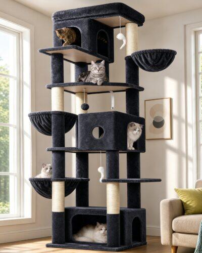 F80F Cat Tree For Large Cats (Dark Grey, 80-inch)
