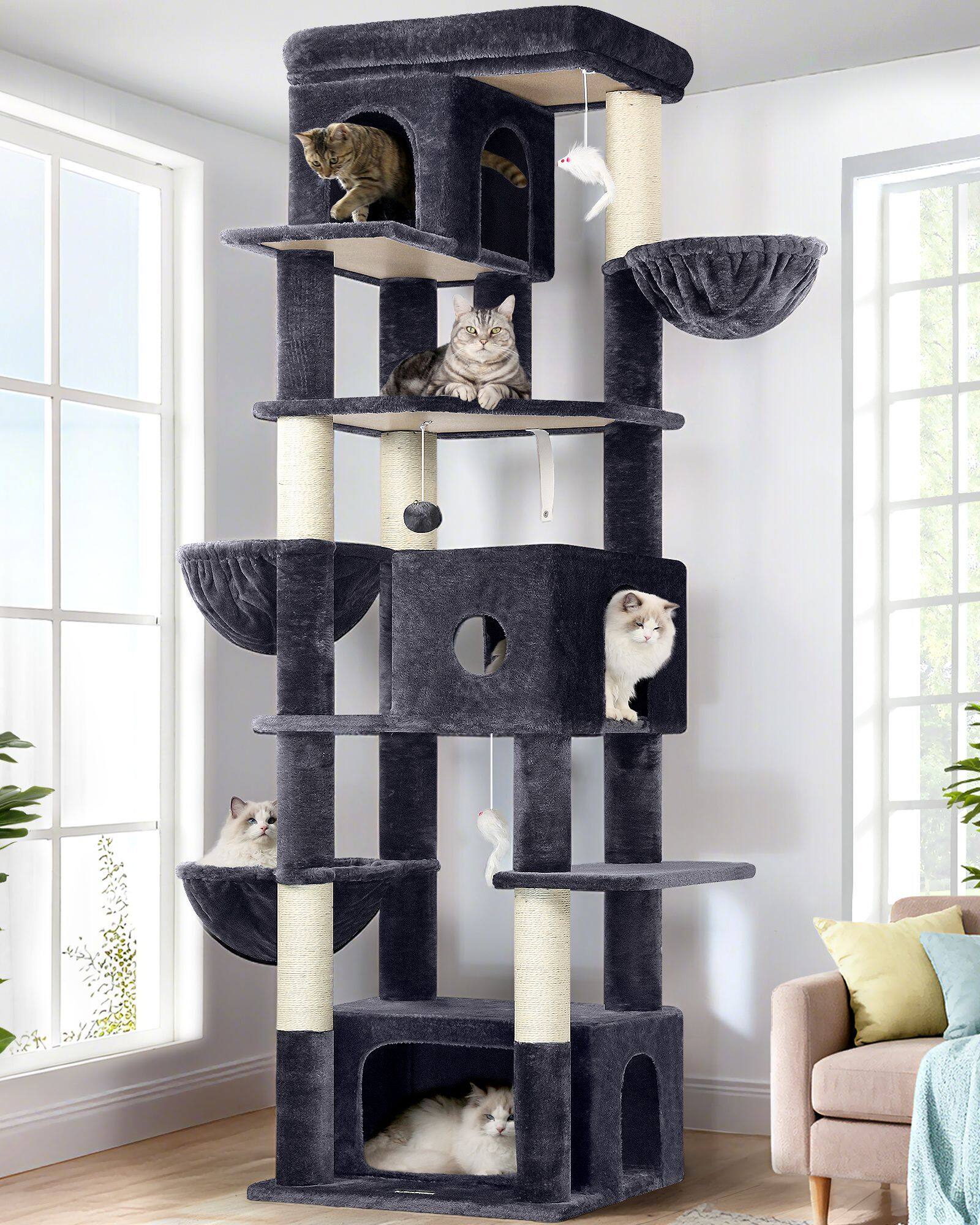 F80F Cat Tree For Large Cats(Dark Grey,80-inch)