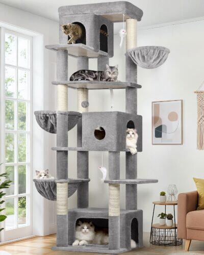 F80F Cat Tree For Large Cats (Light Grey, 80-inch)