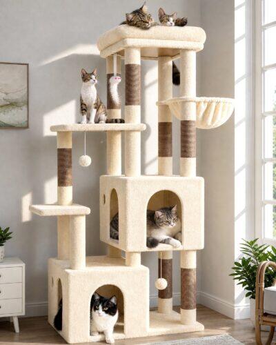F61 Heavy Duty Cat Tree (Beige, 61-inch)