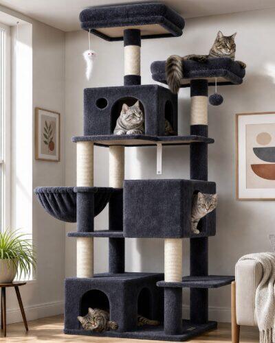 F71 Cat Tower With Scratching Post (Dark Grey, 71-inch)