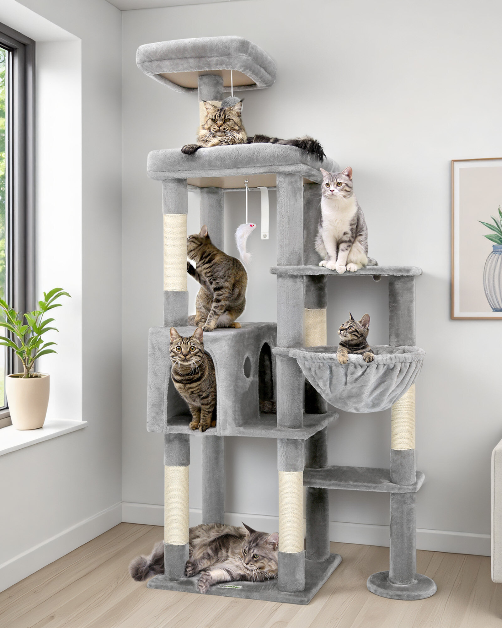 F65B Tall Cat Tower(Light Grey,65-inch)