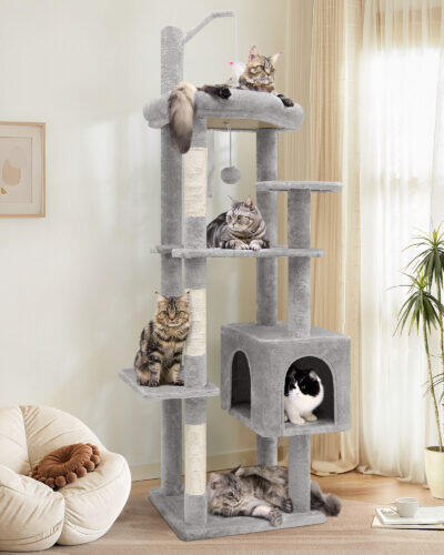 F64 Adult Cat Tree Tower(Light Gray,64inch)