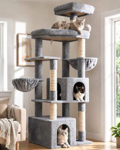 S68 Cat Climbing Tower (Light Gray, 68-inch)