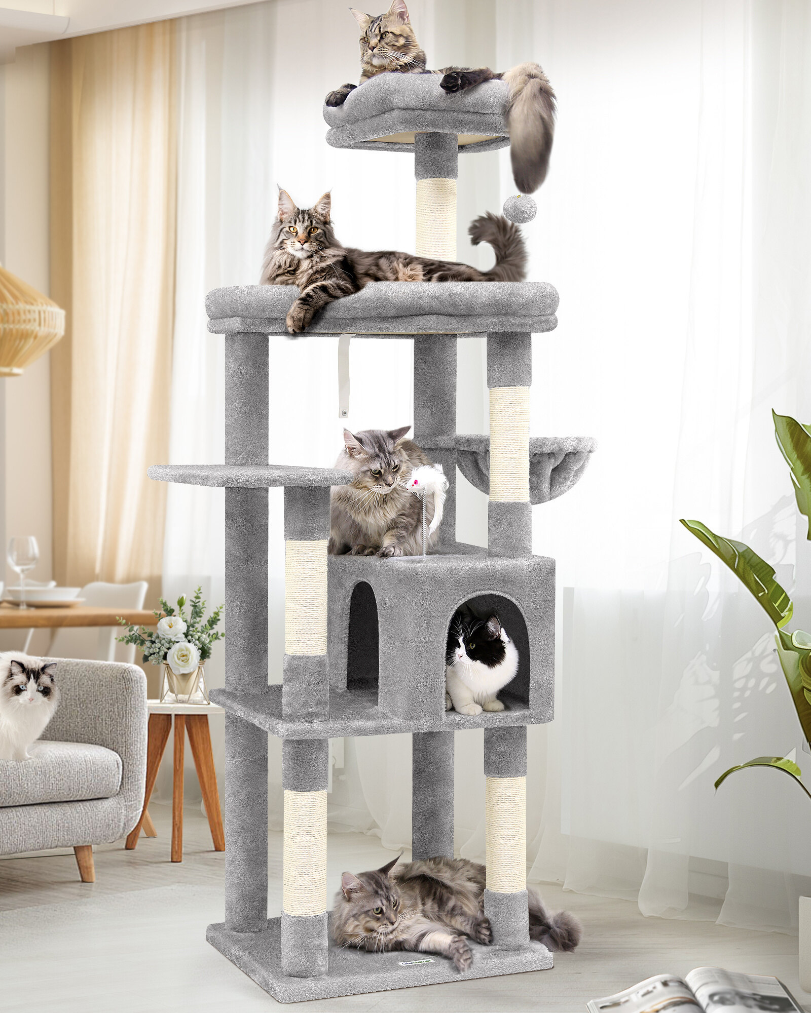 S68 Cat Climbing Tower(Light Gray,68-inch)